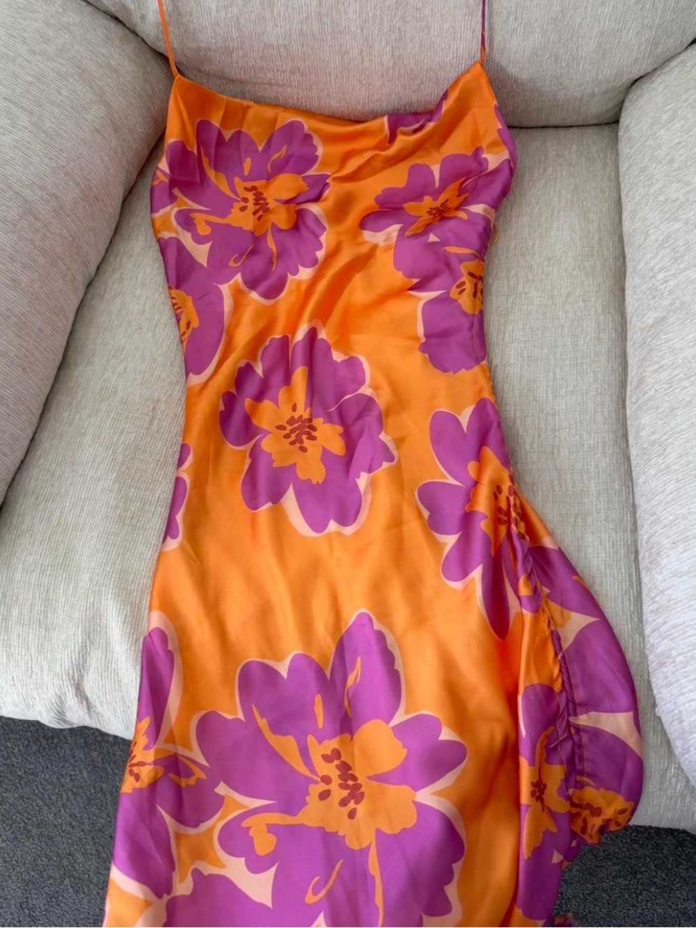 Bershka Orange/Purple Floral Satin Mini Dress
